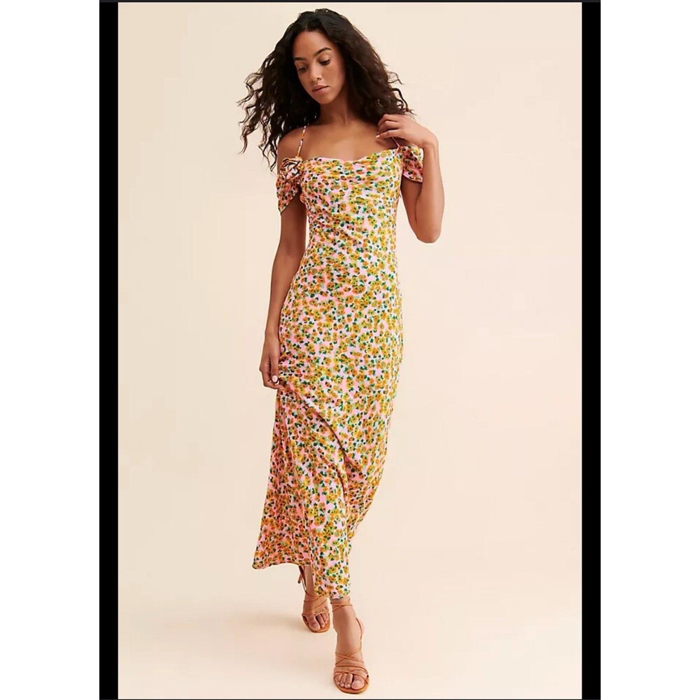 AFRM Vera Ditsy Off-The-Shoulder Floral Maxi Dress Pink Orange Size XS Prom Boho